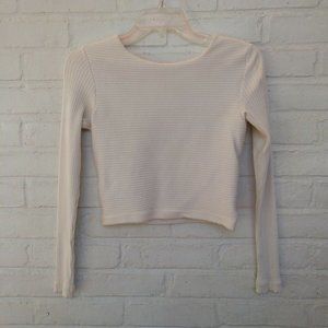 Club Monaco White Ribbed Long Sleeve Crop Top - Size S